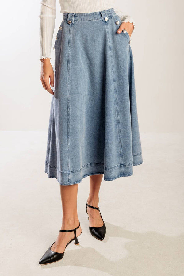 at-first-glance-denim-midi-skirt Flying Tomato-Sophia's StyleSKIRTS-1